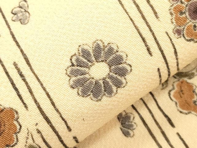 平和屋着物●摺型友禅　京都　多ち花 　九寸名古屋帯　手描き　草花間道　鬼しぼ縮緬　正絹　逸品　CABI7415dy