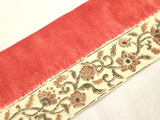 平和屋着物●摺型友禅　京都　多ち花 　九寸名古屋帯　手描き　草花間道　鬼しぼ縮緬　正絹　逸品　CABI7415dy