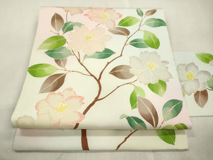 平和屋着物●塩瀬　九寸名古屋帯　ろうけつ染め　草花文　正絹　逸品　CABI7417dy