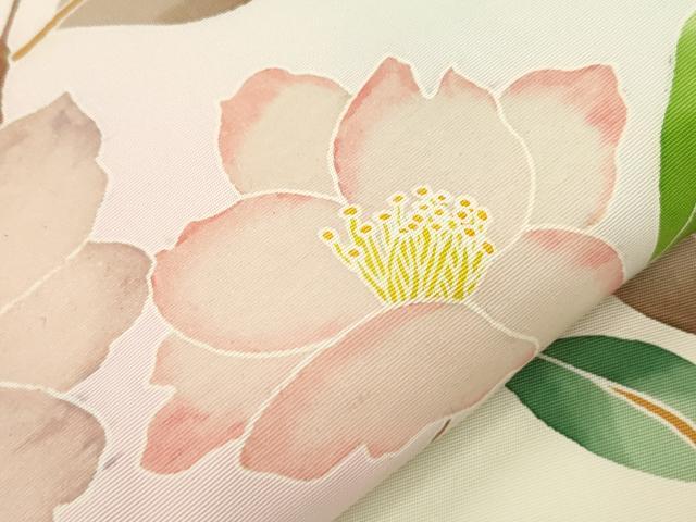 平和屋着物●塩瀬　九寸名古屋帯　ろうけつ染め　草花文　正絹　逸品　CABI7417dy