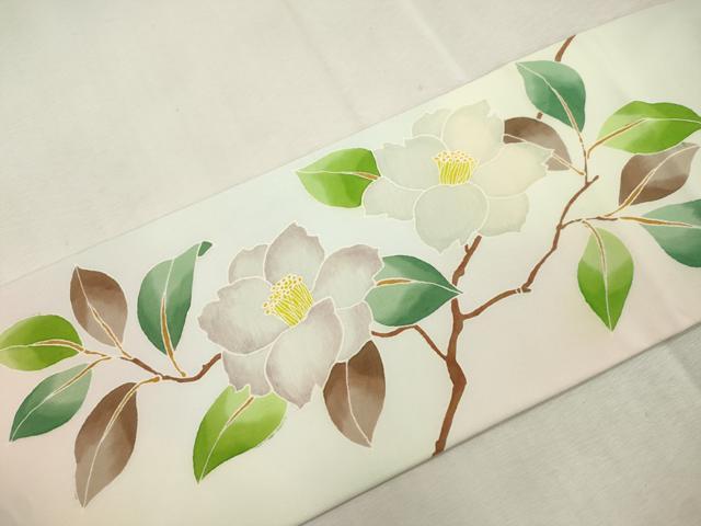 平和屋着物●塩瀬　九寸名古屋帯　ろうけつ染め　草花文　正絹　逸品　CABI7417dy