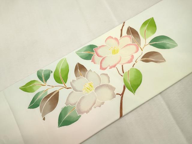 平和屋着物●塩瀬　九寸名古屋帯　ろうけつ染め　草花文　正絹　逸品　CABI7417dy