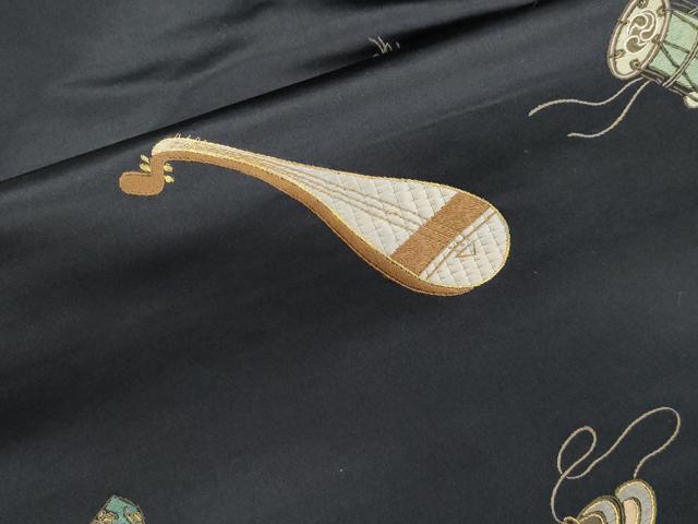 平和屋着物●アンティーク　大正ロマン　九寸名古屋帯　総刺繍　楽器文　金糸　正絹　逸品　CABI7422dy