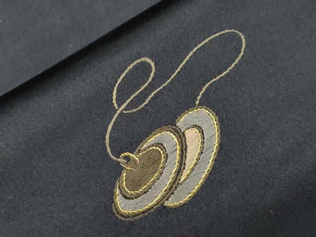 平和屋着物●アンティーク　大正ロマン　九寸名古屋帯　総刺繍　楽器文　金糸　正絹　逸品　CABI7422dy