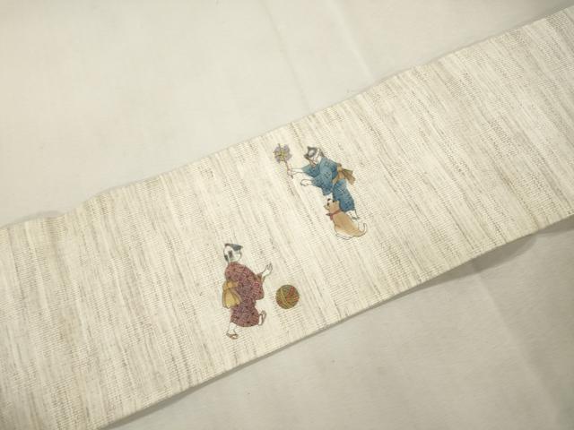 平和屋着物＊夏物　九寸名古屋帯　手描き　人物文　麻　逸品　未使用　CABI7425dy