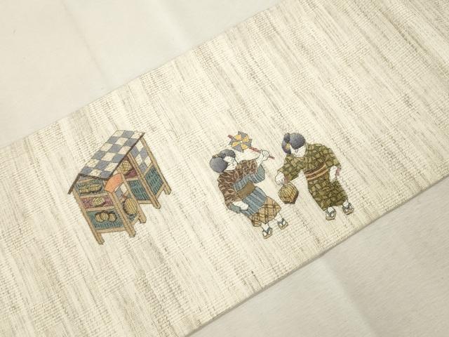 平和屋着物＊夏物　九寸名古屋帯　手描き　人物文　麻　逸品　未使用　CABI7425dy
