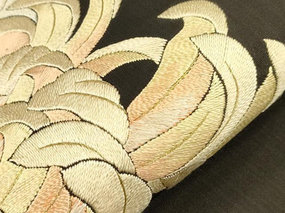 平和屋着物●アンティーク　大正ロマン　九寸名古屋帯　総手刺繍　乱菊　正絹　逸品　CABI7428dy