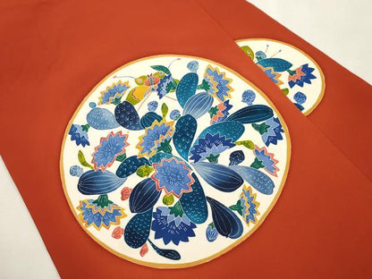 平和屋着物●本加賀友禅作家　二塚長生　塩瀬　九寸名古屋帯　花蝶文　正絹　逸品　CABI7433dy