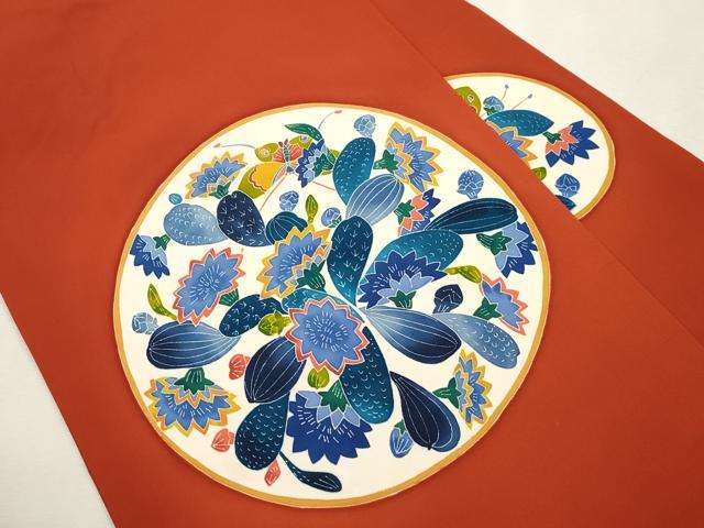 平和屋着物●本加賀友禅作家　二塚長生　塩瀬　九寸名古屋帯　花蝶文　正絹　逸品　CABI7433dy