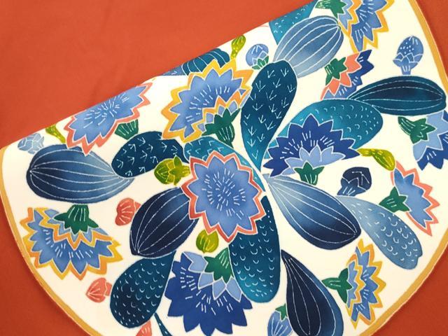 平和屋着物●本加賀友禅作家　二塚長生　塩瀬　九寸名古屋帯　花蝶文　正絹　逸品　CABI7433dy