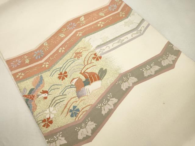 平和屋着物●爪掻き本綴れ　八寸名古屋帯　花鳥文　金銀糸　正絹　逸品　CABI7434dy