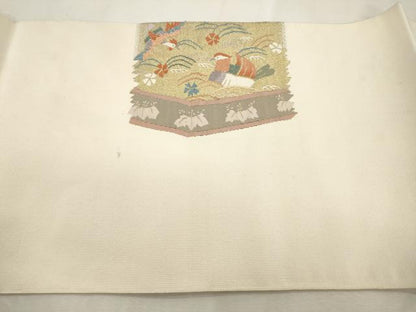 平和屋着物●爪掻き本綴れ　八寸名古屋帯　花鳥文　金銀糸　正絹　逸品　CABI7434dy