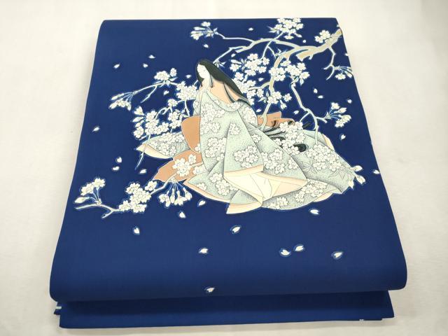 平和屋着物●塩瀬　九寸名古屋帯　人物文　松葉仕立て　正絹　逸品　CABI7435dy