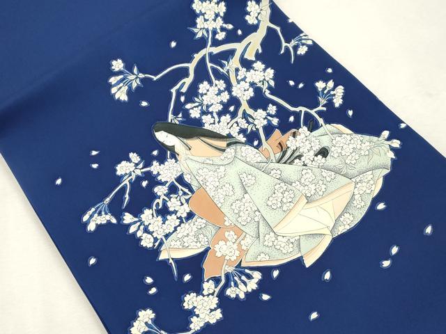 平和屋着物●塩瀬　九寸名古屋帯　人物文　松葉仕立て　正絹　逸品　CABI7435dy