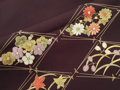 平和屋着物●九寸名古屋帯　駒刺繍　菱花　松竹梅　金彩　正絹　逸品　CABI7436dy