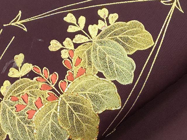 平和屋着物●九寸名古屋帯　駒刺繍　菱花　松竹梅　金彩　正絹　逸品　CABI7436dy