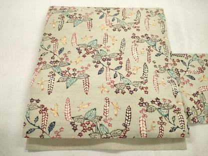 平和屋着物●九寸名古屋帯　紬地　型染め　草花文　正絹　逸品　CABI7441dy
