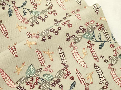 平和屋着物●九寸名古屋帯　紬地　型染め　草花文　正絹　逸品　CABI7441dy