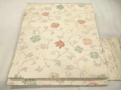 平和屋着物●九寸名古屋帯　唐織　草花文　金糸　正絹　逸品　CABI7447dy