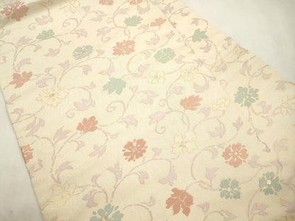 平和屋着物●九寸名古屋帯　唐織　草花文　金糸　正絹　逸品　CABI7447dy