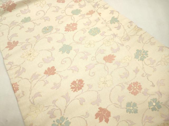 平和屋着物●九寸名古屋帯　唐織　草花文　金糸　正絹　逸品　CABI7447dy