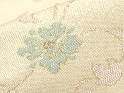 平和屋着物●九寸名古屋帯　唐織　草花文　金糸　正絹　逸品　CABI7447dy