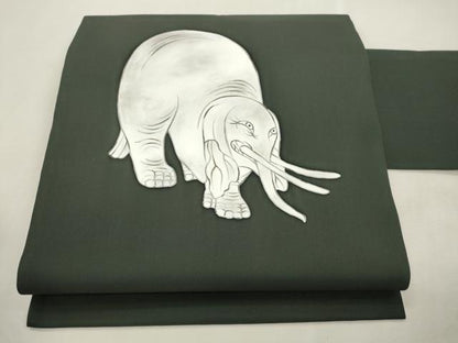 平和屋着物●塩瀬　九寸名古屋帯　作家物　手描き　象　逸品　CABI7449dy