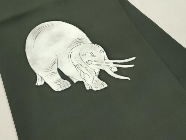 平和屋着物●塩瀬　九寸名古屋帯　作家物　手描き　象　逸品　CABI7449dy