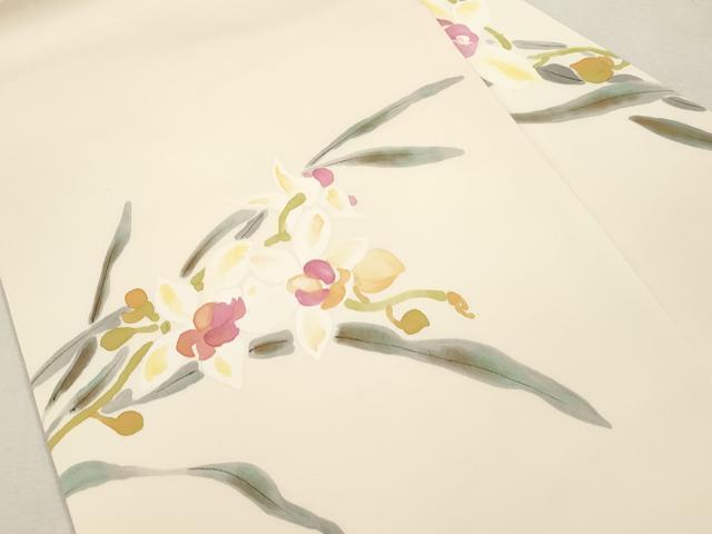 平和屋着物●京友禅作家　山科春宣　塩瀬　九寸名古屋帯　手描き　草花文　正絹　逸品　CABI7451dy
