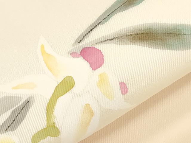 平和屋着物●京友禅作家　山科春宣　塩瀬　九寸名古屋帯　手描き　草花文　正絹　逸品　CABI7451dy