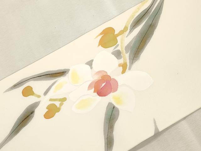 平和屋着物●京友禅作家　山科春宣　塩瀬　九寸名古屋帯　手描き　草花文　正絹　逸品　CABI7451dy