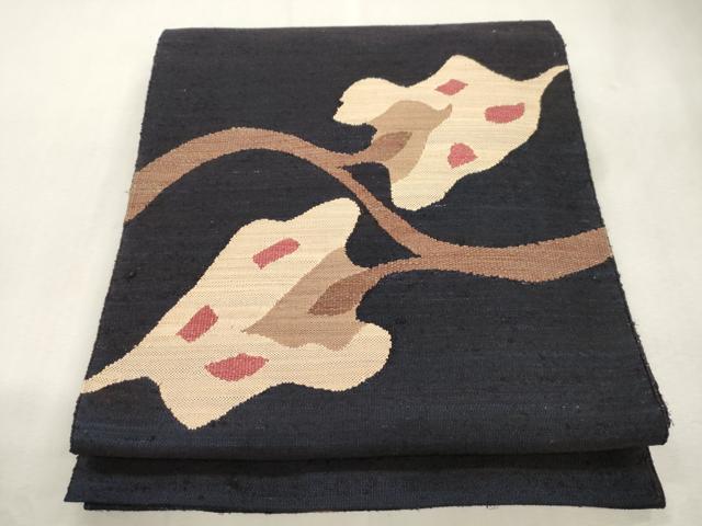 平和屋着物●八寸名古屋帯　作家物　紬地　草木文　正絹　逸品　CABI7454dy