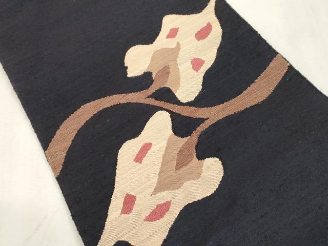 平和屋着物●八寸名古屋帯　作家物　紬地　草木文　正絹　逸品　CABI7454dy
