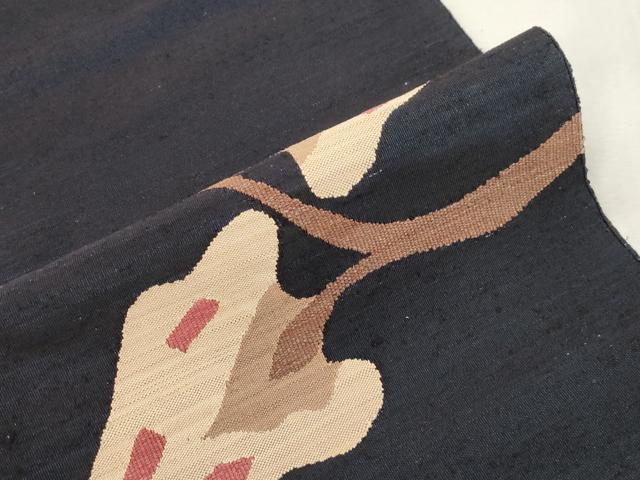 平和屋着物●八寸名古屋帯　作家物　紬地　草木文　正絹　逸品　CABI7454dy