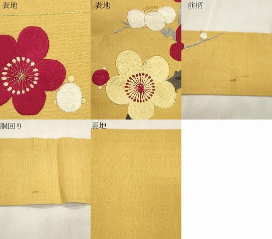 平和屋着物●アンティーク　大正ロマン　九寸名古屋帯　総手刺繍　枝梅文　正絹　逸品　CABI7457dy