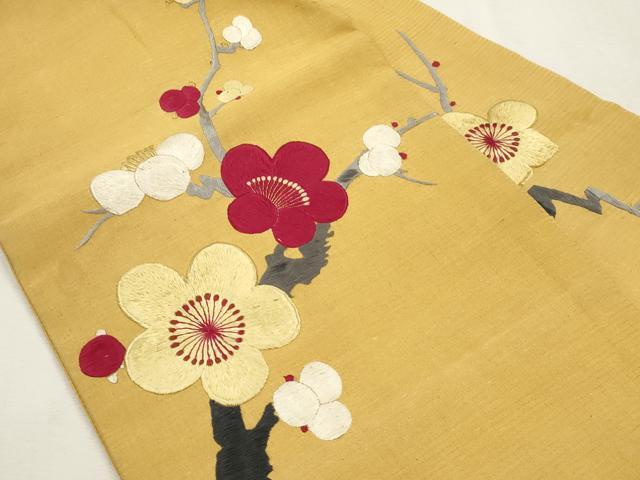 平和屋着物●アンティーク　大正ロマン　九寸名古屋帯　総手刺繍　枝梅文　正絹　逸品　CABI7457dy
