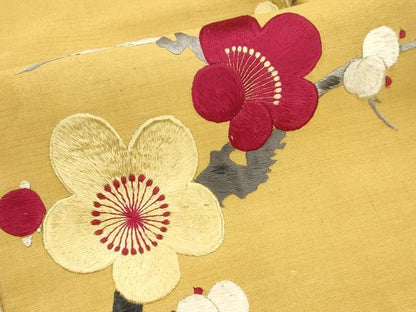 平和屋着物●アンティーク　大正ロマン　九寸名古屋帯　総手刺繍　枝梅文　正絹　逸品　CABI7457dy