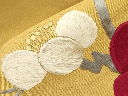 平和屋着物●アンティーク　大正ロマン　九寸名古屋帯　総手刺繍　枝梅文　正絹　逸品　CABI7457dy