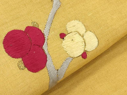 平和屋着物●アンティーク　大正ロマン　九寸名古屋帯　総手刺繍　枝梅文　正絹　逸品　CABI7457dy