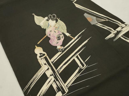 平和屋着物●アンティーク　大正ロマン　九寸名古屋帯　刺繍　人物文　金糸　正絹　逸品　CABI7459dy