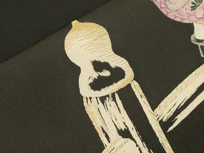 平和屋着物●アンティーク　大正ロマン　九寸名古屋帯　刺繍　人物文　金糸　正絹　逸品　CABI7459dy