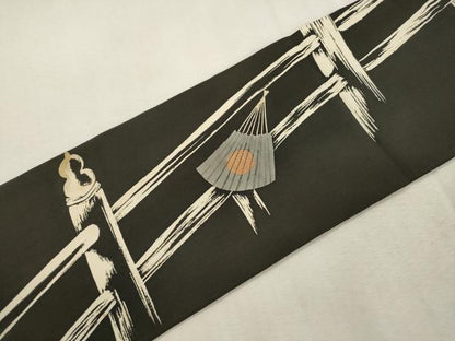 平和屋着物●アンティーク　大正ロマン　九寸名古屋帯　刺繍　人物文　金糸　正絹　逸品　CABI7459dy