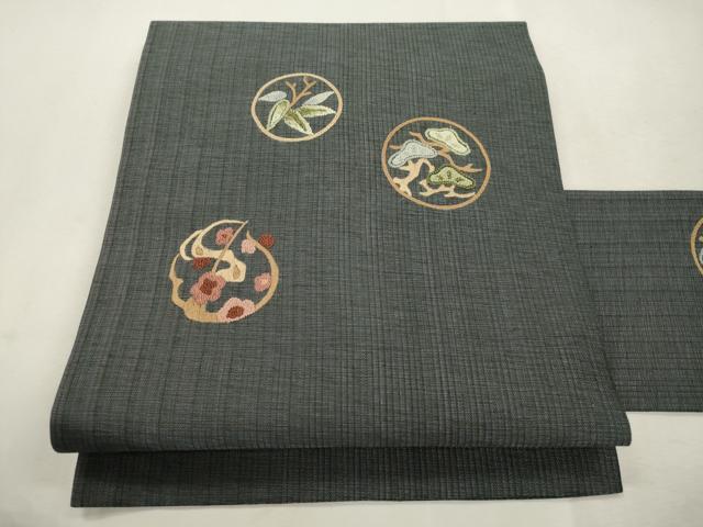平和屋着物●中国三大刺繍　相良刺繍　総刺繍　九寸名古屋帯　松竹梅丸文　正絹　逸品　CABI7462dy