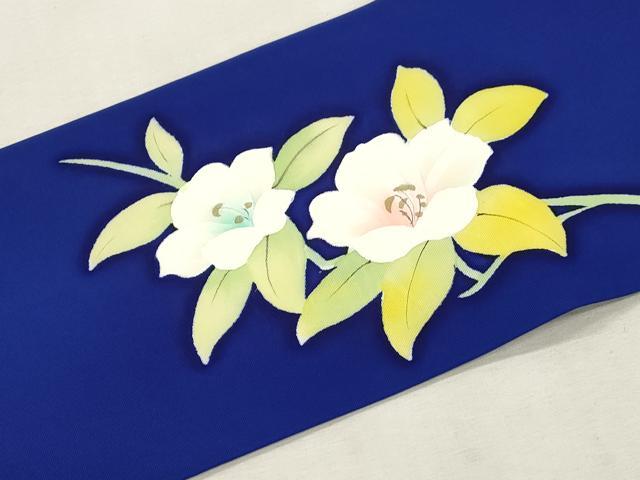 平和屋着物●塩瀬　九寸名古屋帯　手描き　草花文　正絹　逸品　CABI7463dy