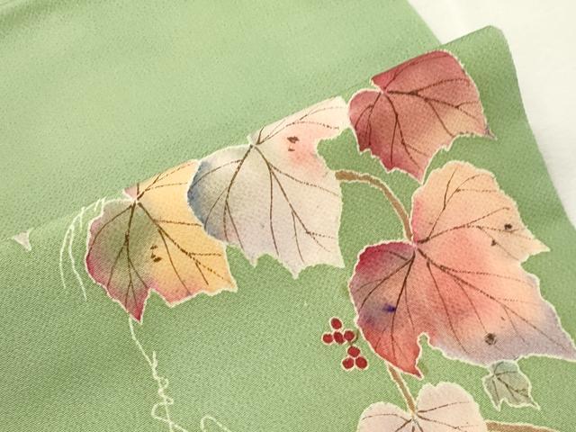 平和屋着物●九寸名古屋帯　手描き　葡萄蔦の葉文　鬼しぼ縮緬　正絹　逸品　CABI7464dy