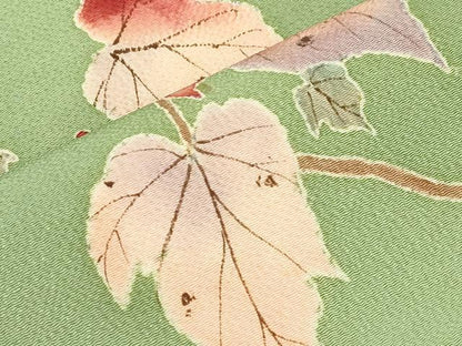 平和屋着物●九寸名古屋帯　手描き　葡萄蔦の葉文　鬼しぼ縮緬　正絹　逸品　CABI7464dy