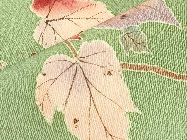 平和屋着物●九寸名古屋帯　手描き　葡萄蔦の葉文　鬼しぼ縮緬　正絹　逸品　CABI7464dy