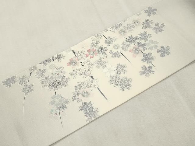 平和屋着物●九寸名古屋帯　作家物　舞桜文　正絹　逸品　CABI7466dy