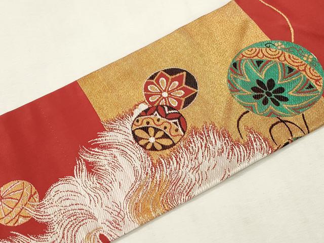 平和屋着物●アンティーク　大正ロマン　九寸名古屋帯　狆　金糸　正絹　逸品　CABI7468dy