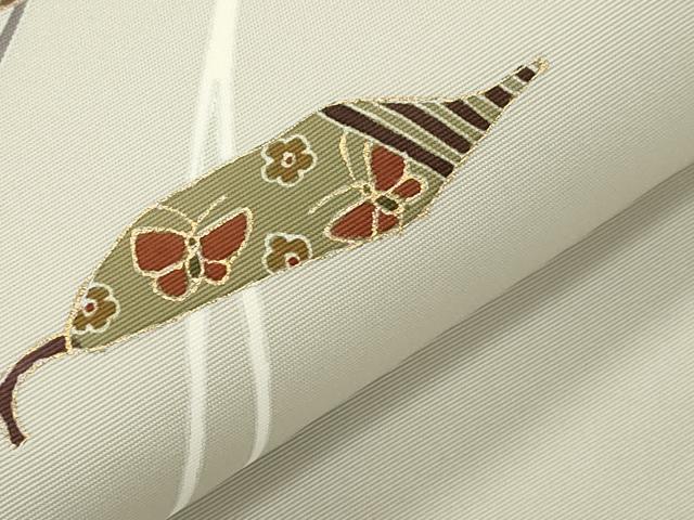 平和屋着物●塩瀬　九寸名古屋帯　駒刺繍　成り物　金彩　正絹　逸品　CABI7473dy